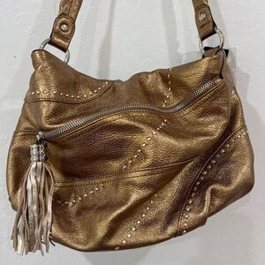 NWT B Makowski Gold Leather Hobo Bag
